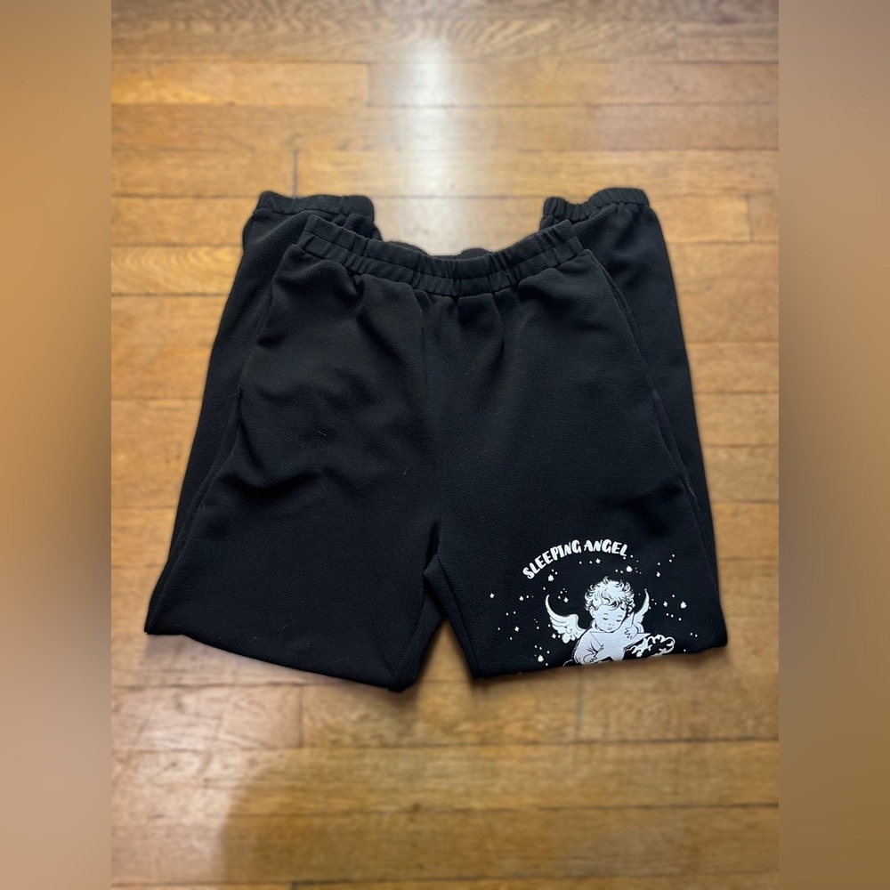 Black Graphic Joggers  - 'Sleeping Angel' Design